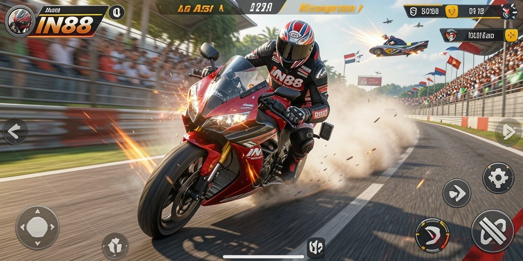 Tampilan gameplay balapan motor yang seru dan penuh kecepatan.