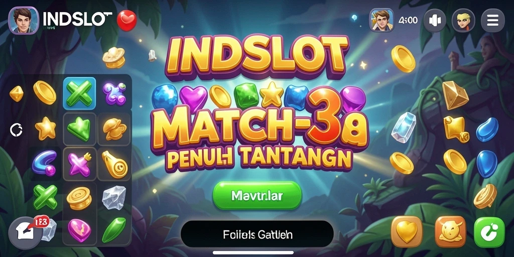 Tampilan gameplay Match-3 yang menarik dan penuh warna.