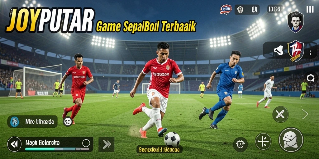 Tampilan gameplay JOYPUTAR menampilkan pertandingan sepak bola yang seru dan realistis.