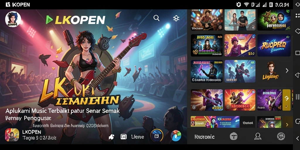 Screenshot utama LKOPEN menunjukkan pengguna menikmati lagu di aplikasi musik.