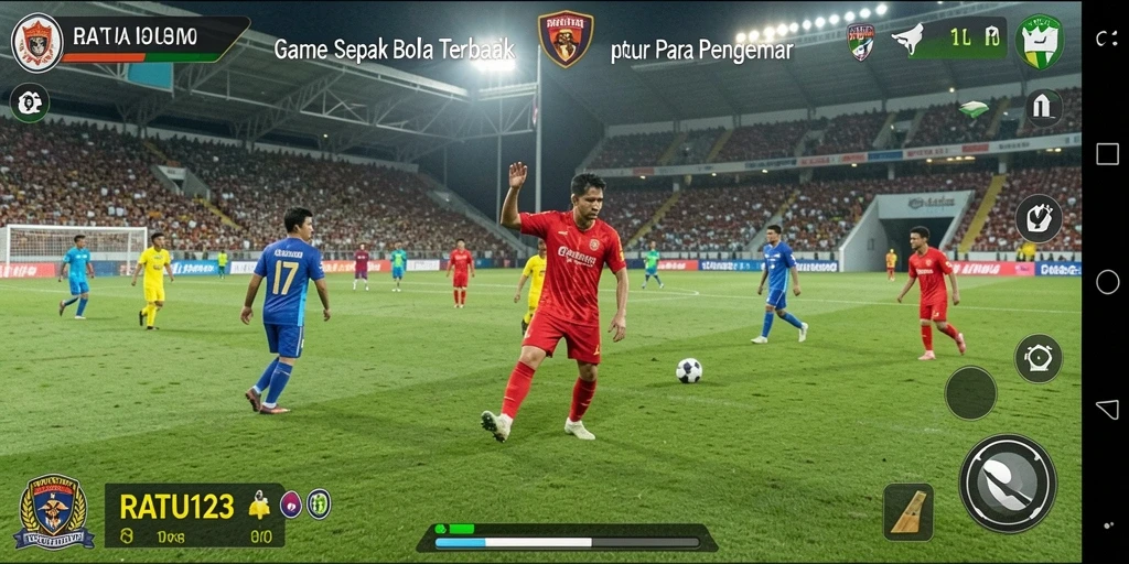 Screenshot menunjukkan aksi seru dalam gameplay sepak bola.