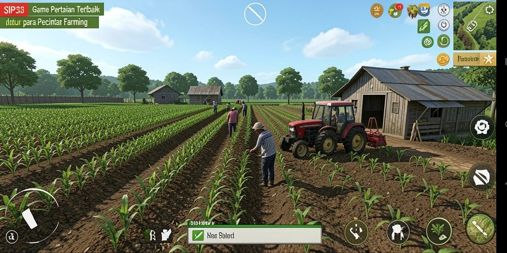 Gameplay SIP33 menampilkan ladang yang subur dan interaksi antar pemain.