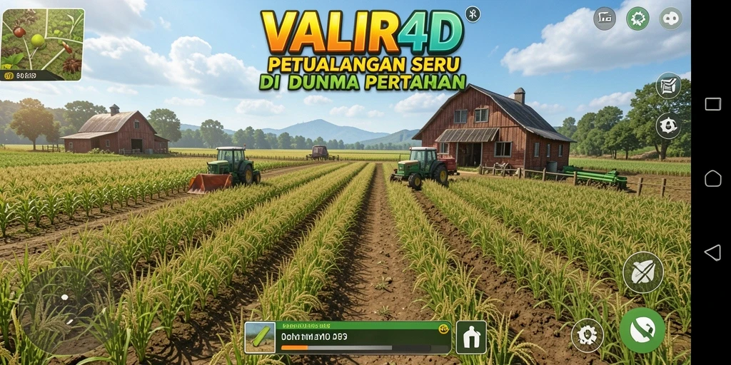 Tangkapan layar gameplay VALIR4D yang memperlihatkan suasana pertanian yang cerah.