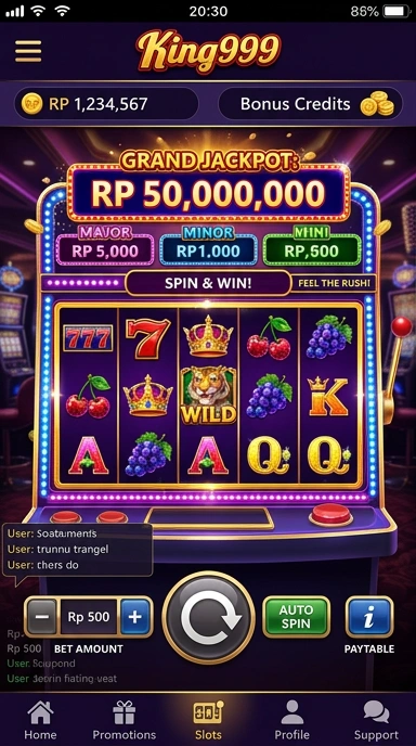 Tampilan antarmuka king999 yang ramah pengguna.